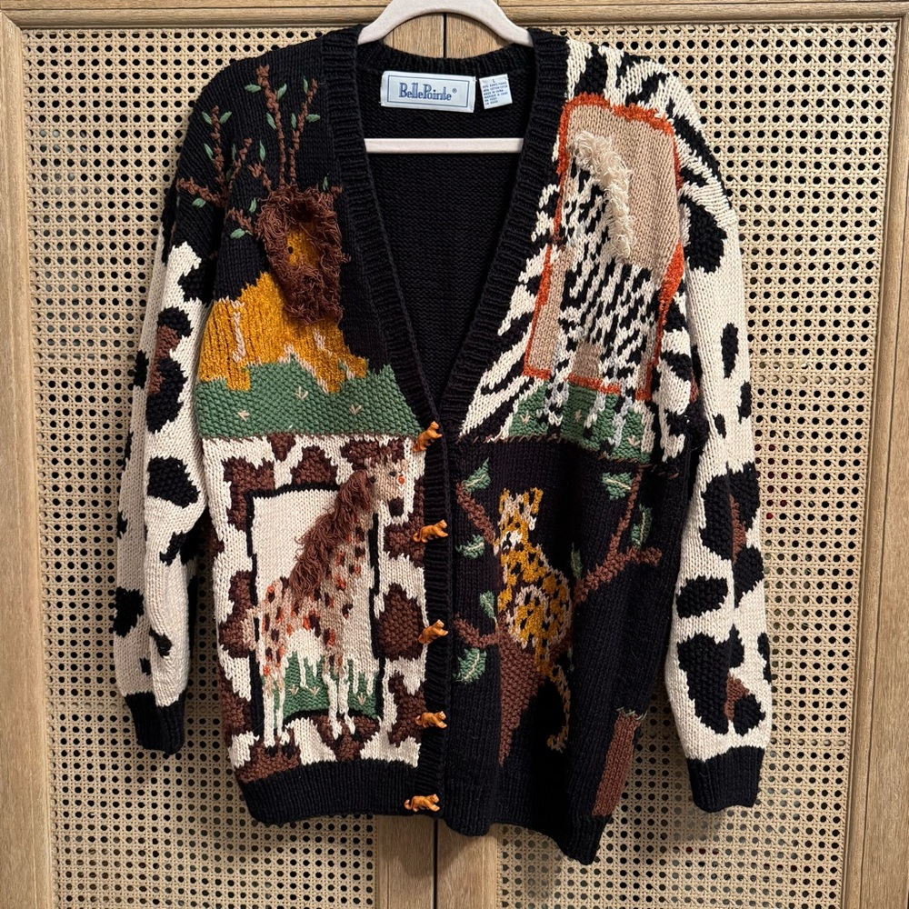 Vintage BELLE POINTE  LION King Animals Jungle Zoo  Sweater Cardigan  Size L - Picture 9 of 14